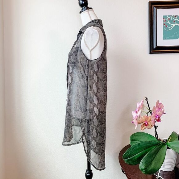 🍋 Lush • Sheer Snake Print Button-Down Tunic Blouse - Picture 5 of 9
